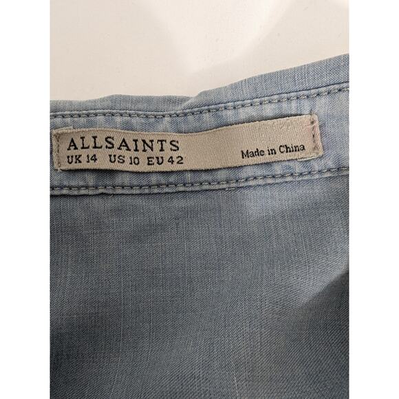 All Saints Jada Playsuit Romper Size 10 Lyocell Belt Chambray Shorts Pockets - Picture 8 of 12